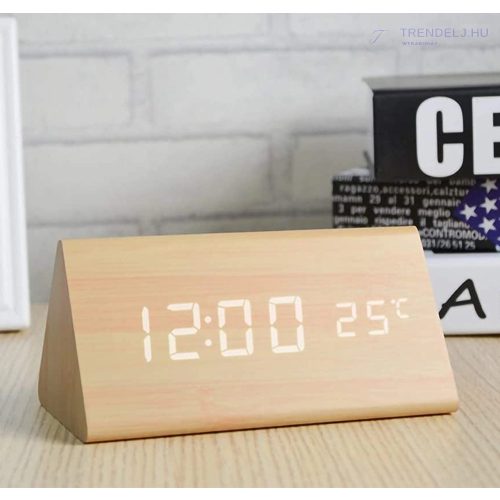   Fa hatású USB-s LED digitális asztali óra - Háromszög alapú