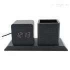 Fa hatású USB-s LED digitális asztali óra - Tartó résszel