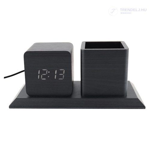   Fa hatású USB-s LED digitális asztali óra - Tartó résszel