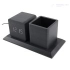 Fa hatású USB-s LED digitális asztali óra - Tartó résszel