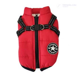 Téli kutyakabát hámmal, PIROS - XL-es