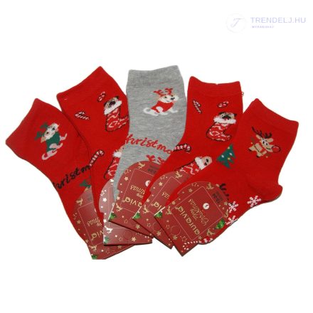 Gyermek karácsonyi zokni- 5 pár, piros és szürke, 12-24