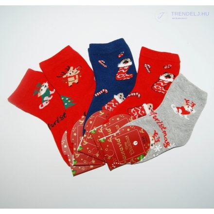 Gyermek karácsonyi zokni- 5 pár, piros, kék, szürke, 0-12