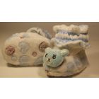 Puhatalpú babacipő, kék pöttyös, kötött szárral, 0-12 Hónapos