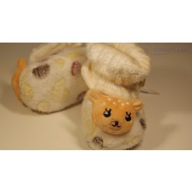   Puhatalpú babacipő, barna színű pöttyös, kötött szárral, 0-12 Hónapos