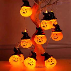 Halloweeni LED Tök fényfüzér (kalapos)