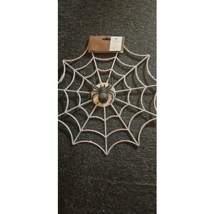 Ezüst/csillogó műanyag pókháló, pókkal 40 cm