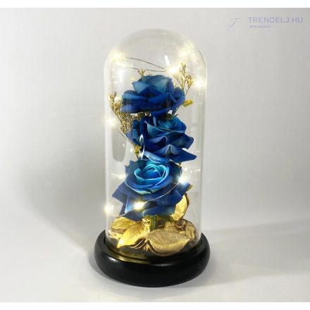 Kék örökrózsa üvegbúrában, 21 cm