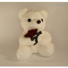 Plüss Maci rózsával - Fehér 30  cm