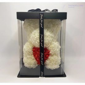 Rózsa Maci szívvel - Fehér 30 cm