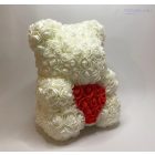 Rózsa Maci szívvel - Fehér 30 cm