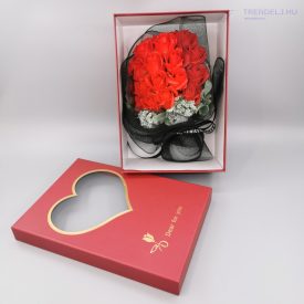 Szappanrózsa csokor díszdobozban - Piros