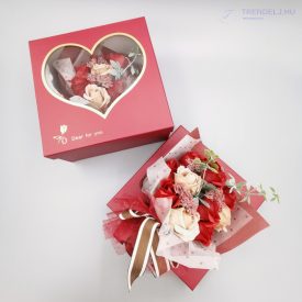 Szappanrózsa csokor díszdobozban - Piros