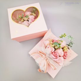 Szappanrózsa csokor díszdobozban - Rózsaszín