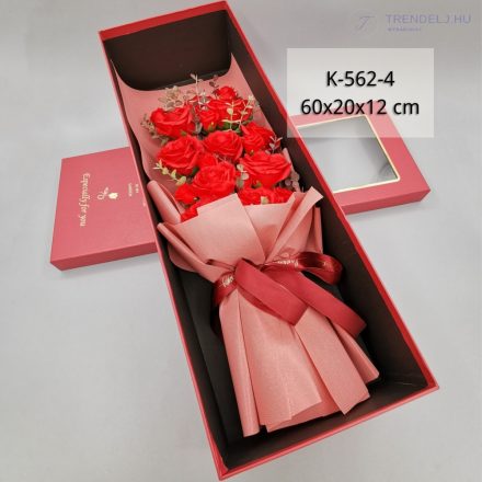 Szappanrózsa csokor díszdobozban Piros 60 cm
