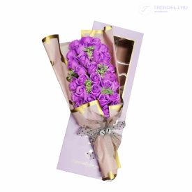 Lila Szappanrózsa csokor díszdobozban