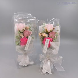   Szappanrózsa csokor átlátszó dobozban - Rózsaszín és piros
