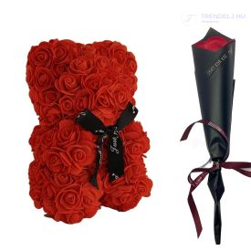 Piros rózsa maci - Szappanrózsával