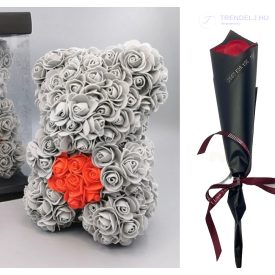 Szürke rózsa maci - Szappanrózsával