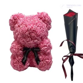 Rózsaszín rózsa maci - Szappanrózsával