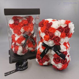 Rózsa maci - Vörös Fehér Piros - 25cm