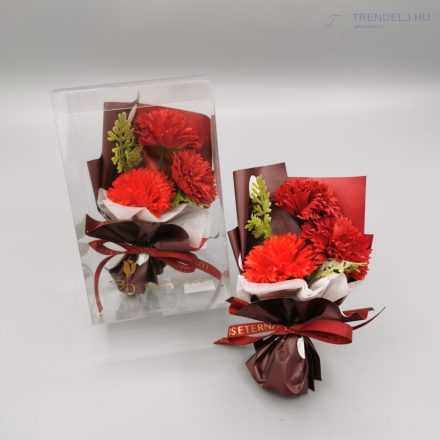 Szappanszegfű csokor átlátszó dobozban - Piros