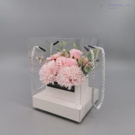 Rózsaszín Szappanvirág csokor átlátszó díszdobozban