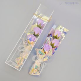 Lila színű szappanrózsa csokor virágtáskával