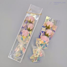 Rózsaszín szappanrózsa csokor virágtáskával