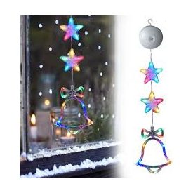   Karácsonyi színes LED-es függő dísz (csengő két csillaggal)