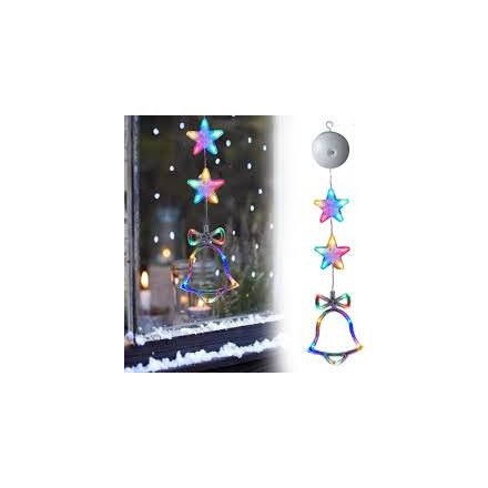 Karácsonyi színes LED-es függő dísz (csengő két csillaggal)