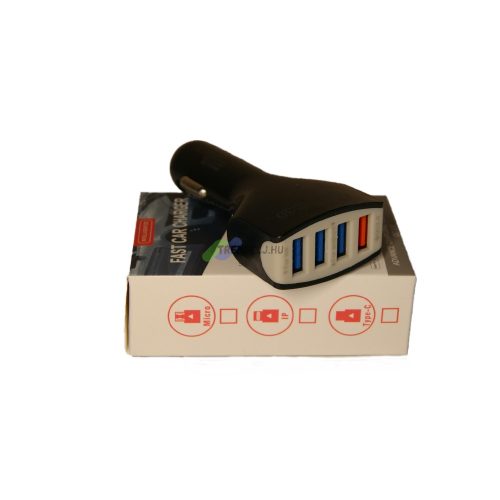   Mobiltelefon USB Autós töltő - 35W - 4 USB aljzat 3.5 A, Qualcomm 3.0 Fekete